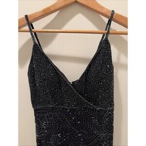 Vtg Sean Collection Prom Formal Dress Maxi Gown Silk Beaded 90S Y2K Black Sz L